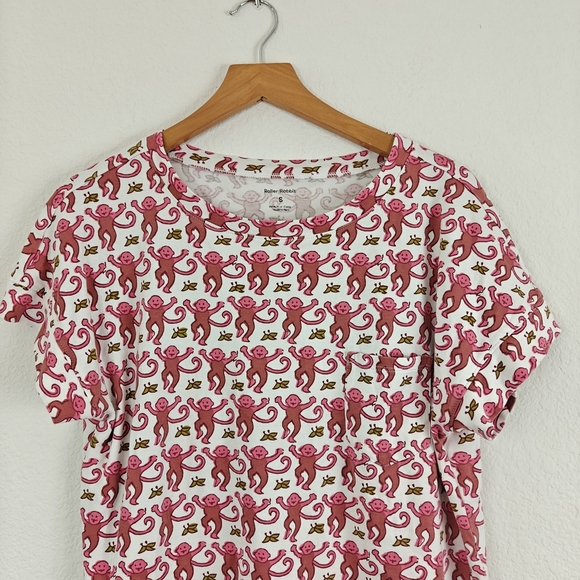 Roller Rabbit Pima Cotton Monkey Printed Short Sleeve Pajama T-shirt Size Small - Picture 3 of 14